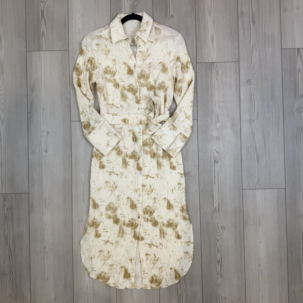 Anthropologie - Little Lies Crinkle Dye Tie Waist Shirt Midi Dress Size Small - Picture 2 of 13